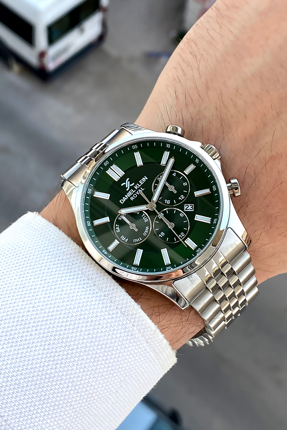 Daniel Klein %100 Orijinal Gümüş Çelik Kordon Yeşil Kadran Fonksiyonlar Aktif Erkek Kol Saati Bileklik Hediye - Görsel 2