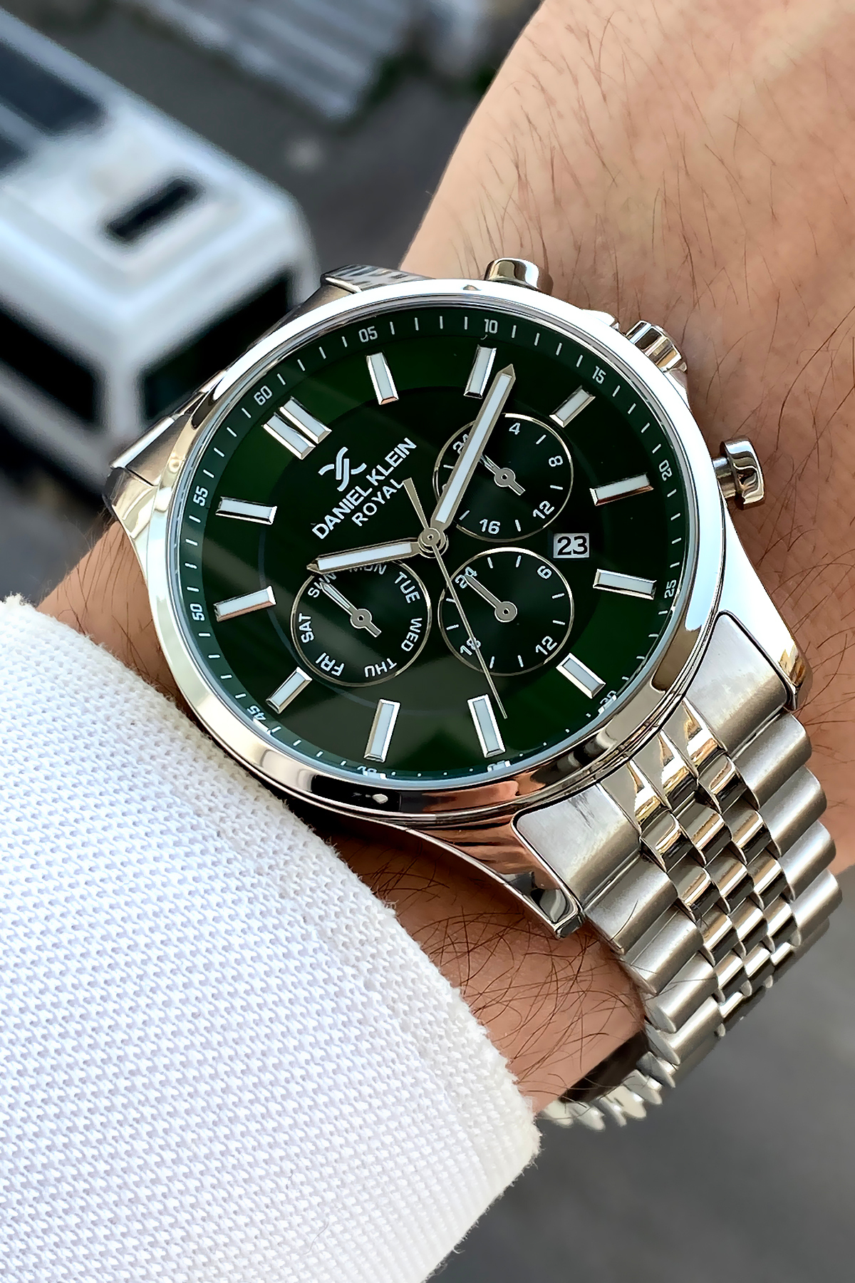 Daniel Klein %100 Orijinal Gümüş Çelik Kordon Yeşil Kadran Fonksiyonlar Aktif Erkek Kol Saati Bileklik Hediye - Görsel 3