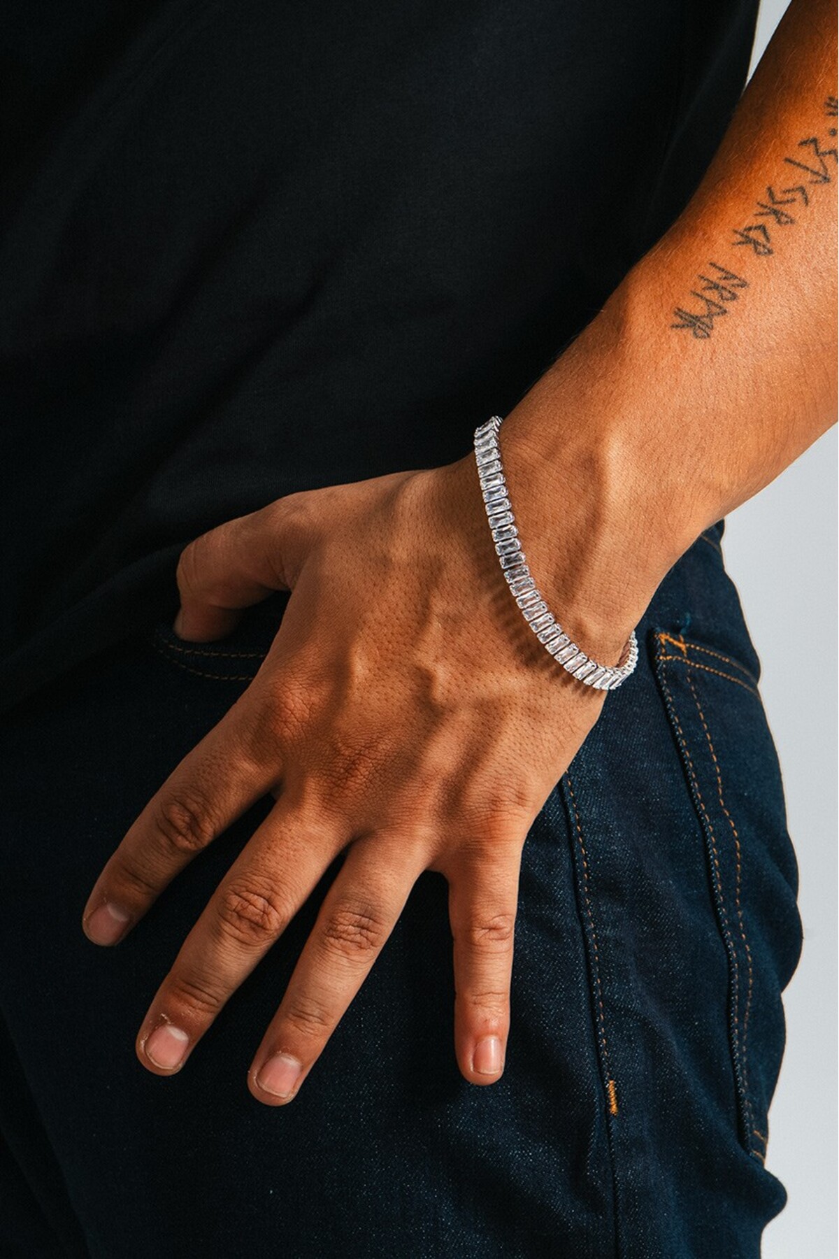 Crupt Studio 7mm Baguette Tennis Chain Erkek Bileklik KA1388GM