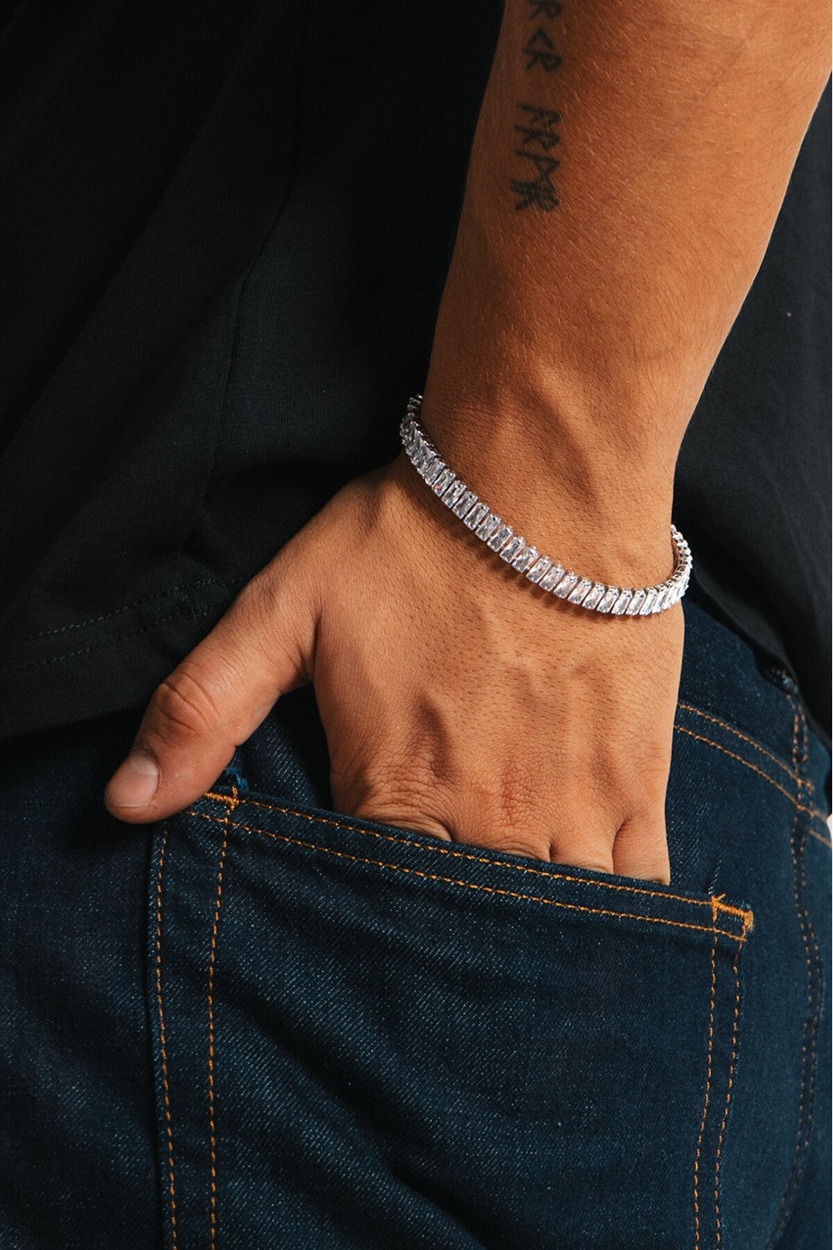 Crupt Studio 7mm Baguette Tennis Chain Erkek Bileklik KA1388GM - Görsel 2