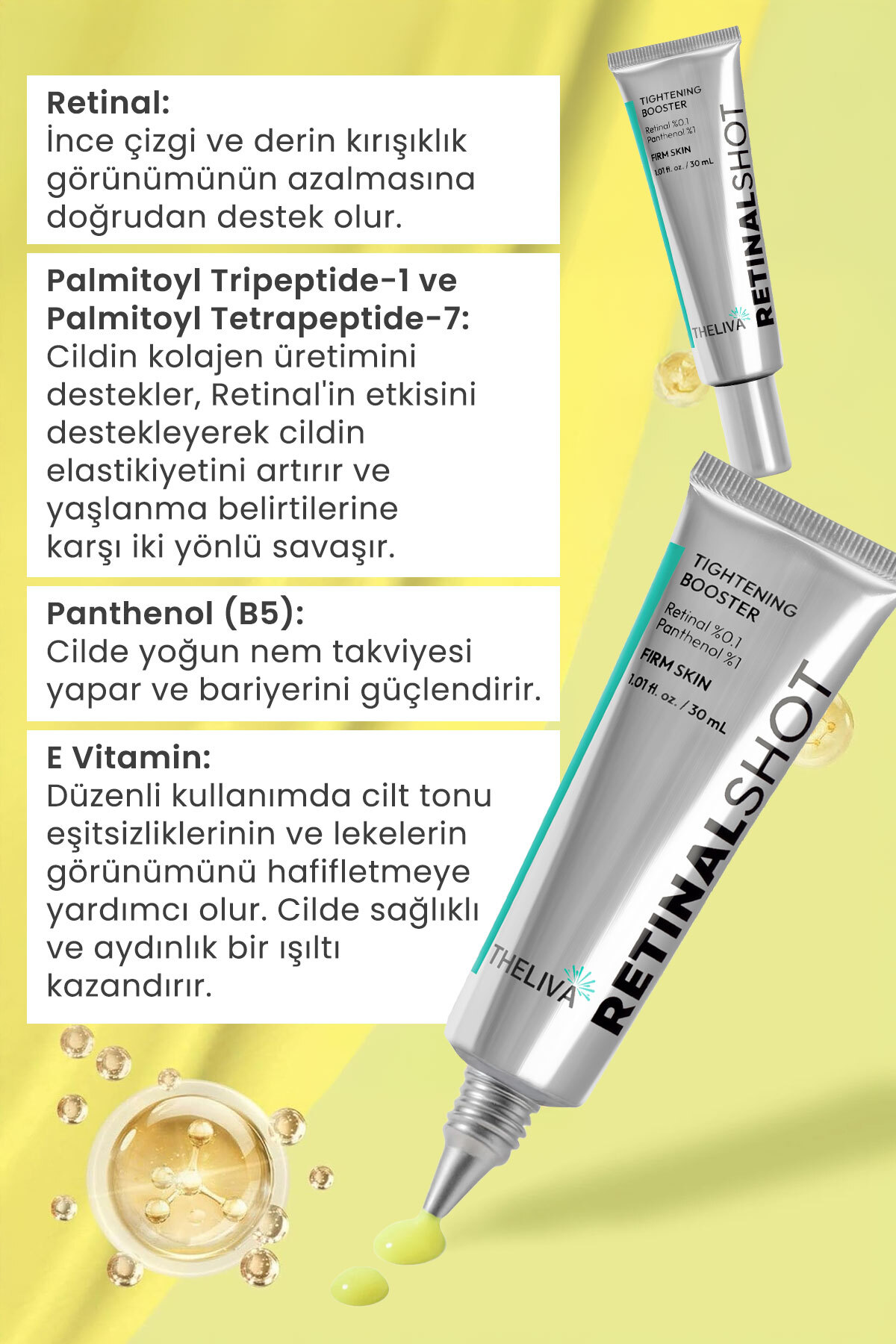 The Liva Retinal Shot Tightening Booster Krem, Sıkılaştırıcı Yüz Kremi, Gece Kremi Yenileyici 30 ml - 2 Adet - Görsel 3