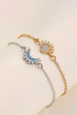 The Collection 2'li Gökyüzü Mavisi Işıltılı Güneş ve Hilal Ay Çift Arkadaşlık Sevgili Bileklik
