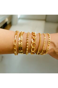 xesha Altın Kaplama 7 Li Kombin Bileklik Seti Gold Renk Zincir Bilezik Künye