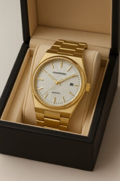 pierrose Gold Renk Çelik Kordon Beyaz Kadran Takvimli Su Geçirmez Metal Erkek Kol Saati