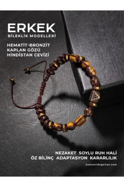 OSMANLI DOĞAL TAŞ SERTİFİKALI KAPLAN GÖZÜ BRONZİT HEMATİT DOĞAL TAŞLI ZİRKON APARATLI MAKROME ÖRGÜ BİLEKLİK