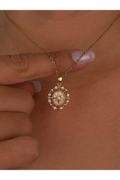 Furtek Aksesuar Minimalist Kuzey Yıldızı Pusula Çelik Kolye Gold Zarif Zirkon İnce Zincir Günlük Hediye