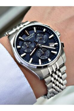 Quantum Fonksiyonlu Gümüş-Lacivert Renk Safir Cam Çelik Kordon Çelik Kasa Erkek Kol Saati 1196MR