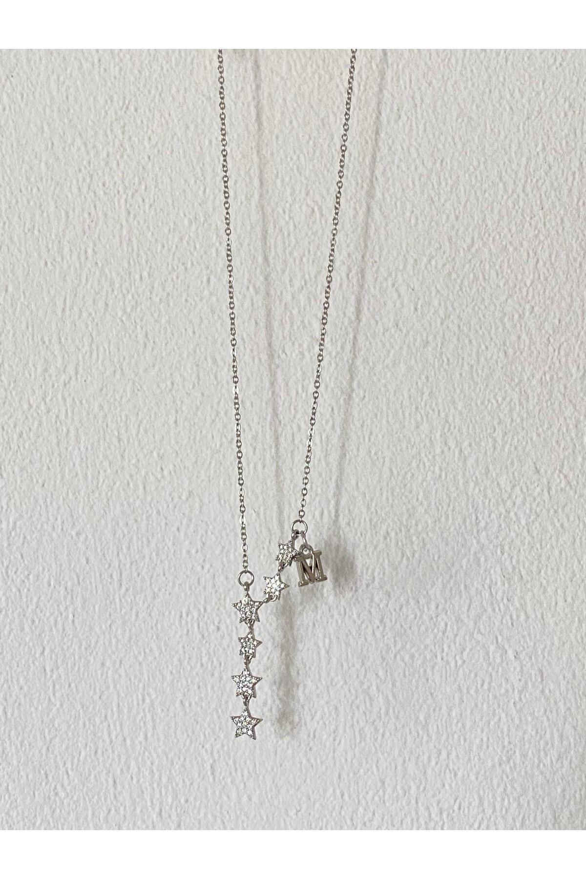 bijoux uniques Kayan Yıldız M Harfli Çelik Kolye - Görsel 2