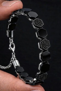 İyyaKee Erkek Kadın Bileklik Zirkon Taşlı Ayarlanabilir Hematit Çelik Bileklik