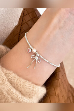 The Collection Fiyonk Kurdele Pembe Kalp Detaylı Pinterest Inci Taş Princess Çelik Bileklik