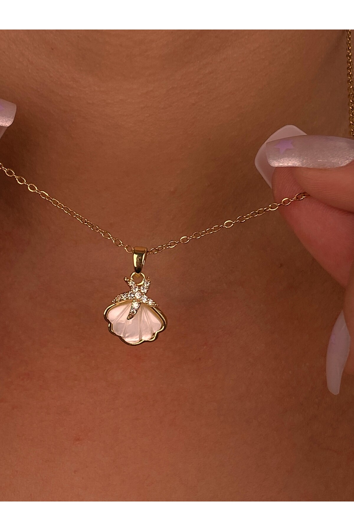 Furtek Aksesuar Kadın Krem Deniz Yıldızı Çelik Gold Kolye Zarif İnce Zincir Minimal Hediyelik Günlük - Görsel 2