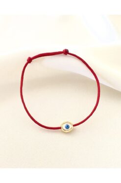 Atelier Çağla Altın Kaplama Nazar Boncuklu Kırmızı İp Bileklik