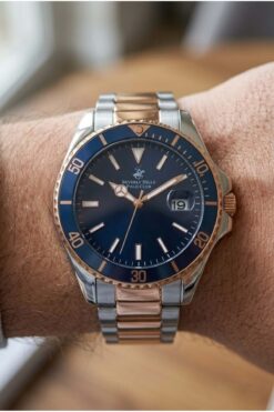 Beverly Hills Polo Club Çift Renk Erkek Kol Saati | 43,5 mm Çelik Kasa, Çelik Kordon, Lacivert Kadr
