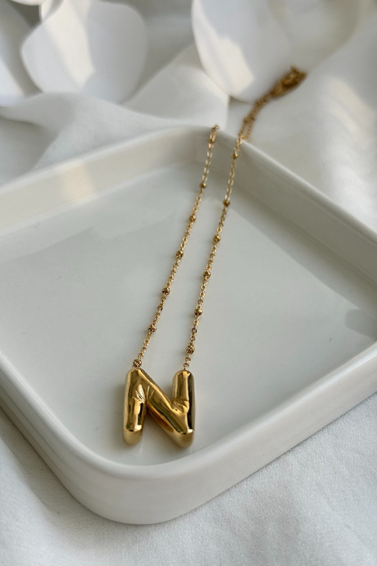 stainles steel stainless steel çelik N harfli balon kolye