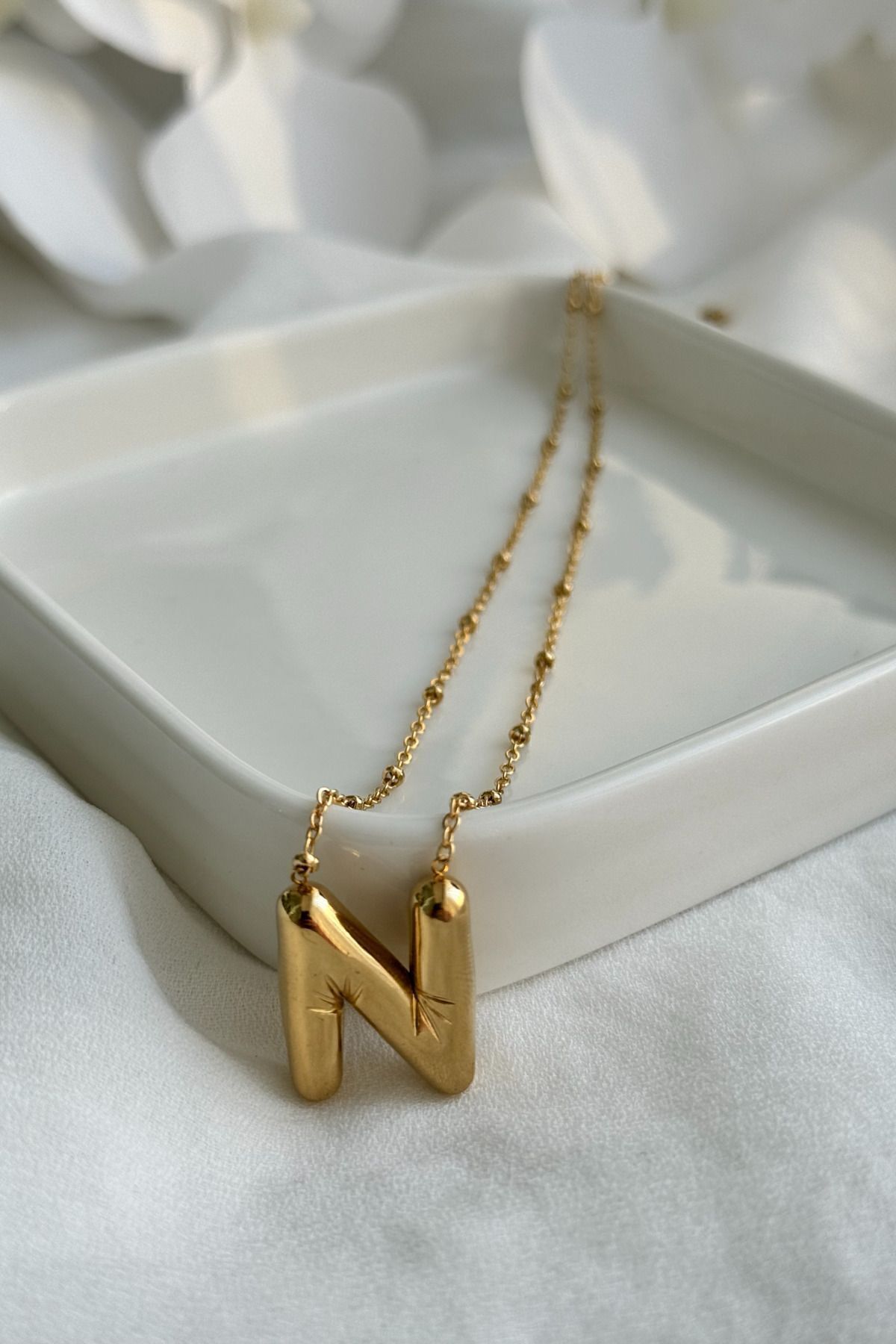 stainles steel stainless steel çelik N harfli balon kolye - Görsel 2