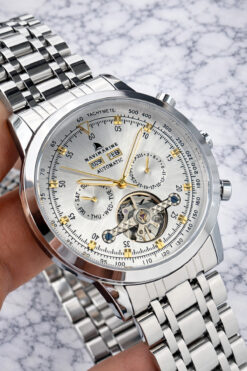 Navimarine Gümüş Renk Sarı İndeks Fonksiyonlu Business Otomatik Erkek Kol Saati + Bileklik Hediye