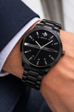 S.POLO Yeni Sezon siyah Renk Metal Kordon Erkek Kol Saati Bileklik Hediyeli Babalar Günü Hediyesi