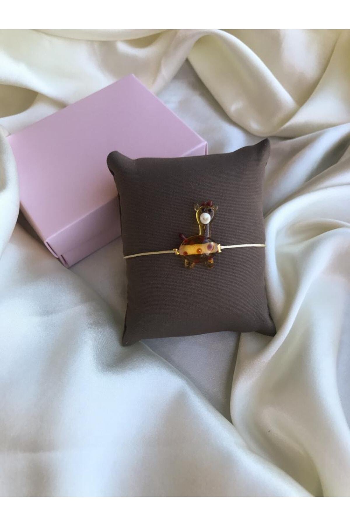 PEONY peonyofficiall Zürafa Cam Murano Bileklik Krem Ipli Bileklik - Görsel 2