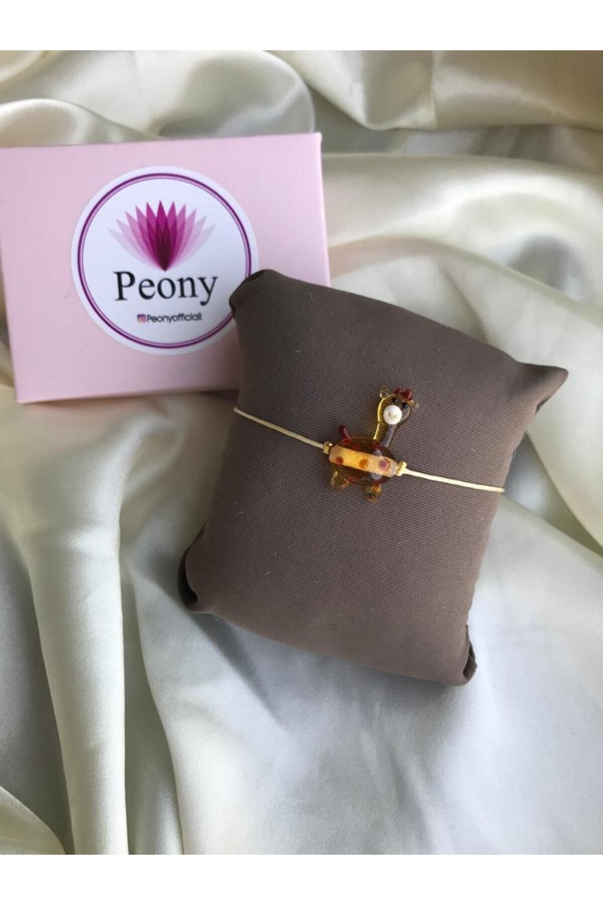 PEONY peonyofficiall Zürafa Cam Murano Bileklik Krem Ipli Bileklik - Görsel 3