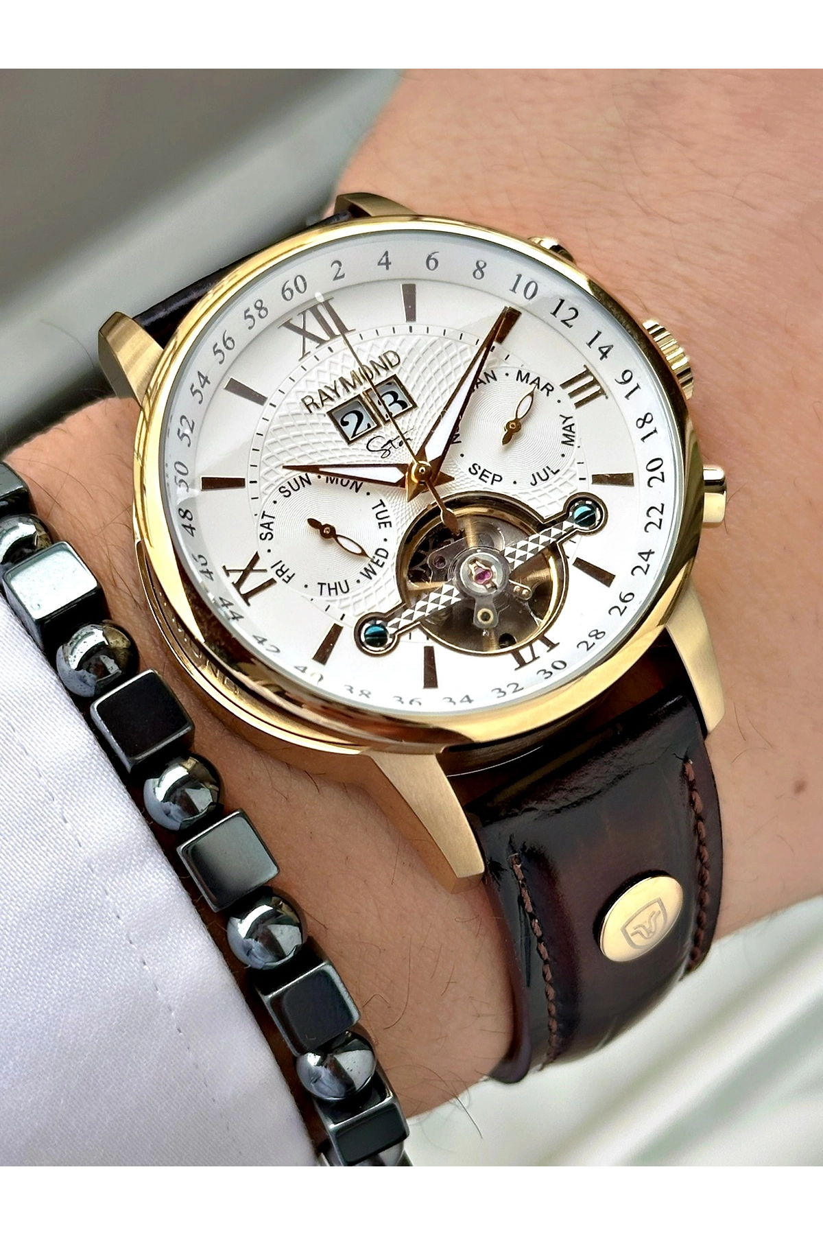 Raymond Özel Seri Otomatik Diplomat Klipsli Deri Kordon Erkek Saati