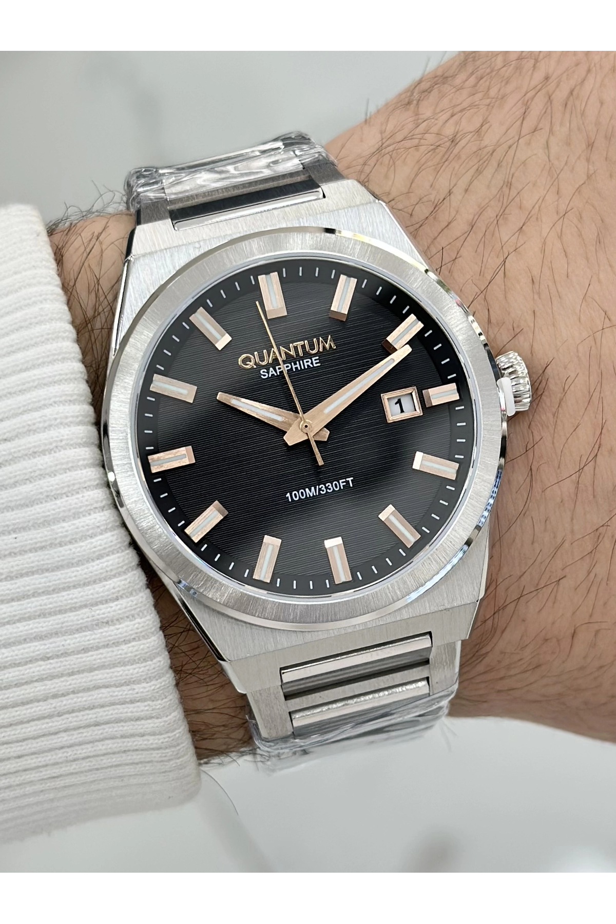 Quantum Çelik Kordon Siyah Katran Safir Cam 10ATM Su Geçirmezlik Erkek Kol Saati