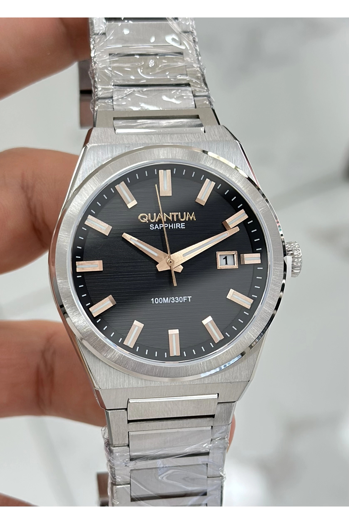 Quantum Çelik Kordon Siyah Katran Safir Cam 10ATM Su Geçirmezlik Erkek Kol Saati - Görsel 2