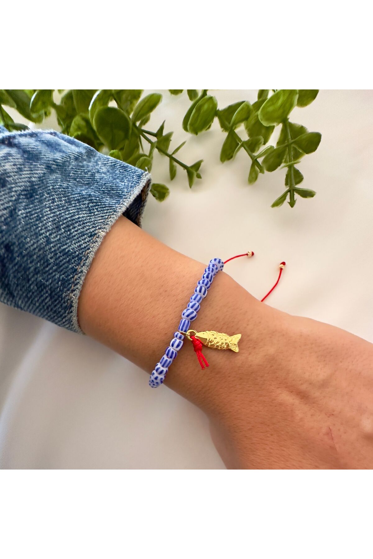 Atelier Çağla Mavi Çizgili Balık Cam Boncuk Bileklik