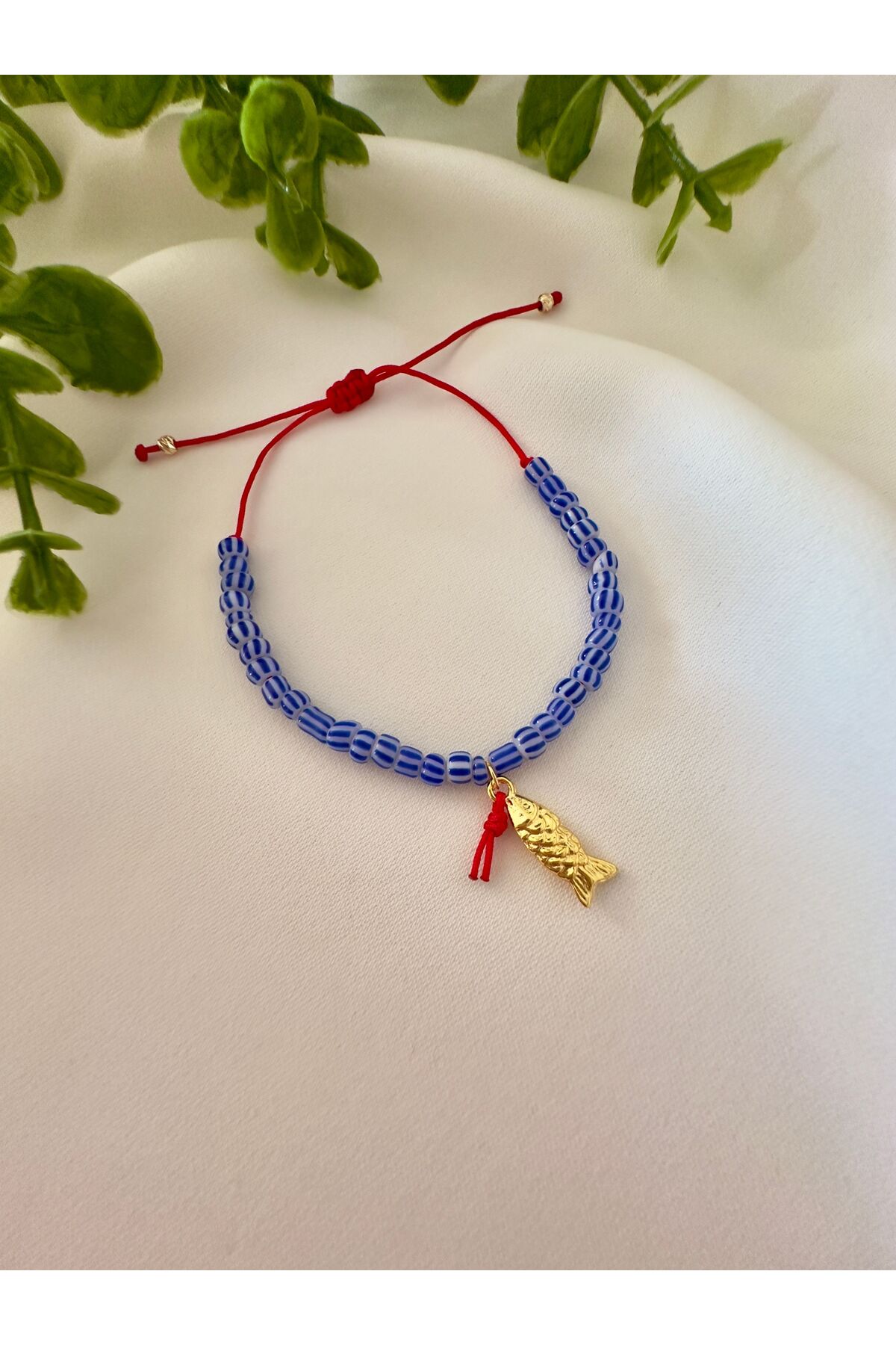 Atelier Çağla Mavi Çizgili Balık Cam Boncuk Bileklik - Görsel 2