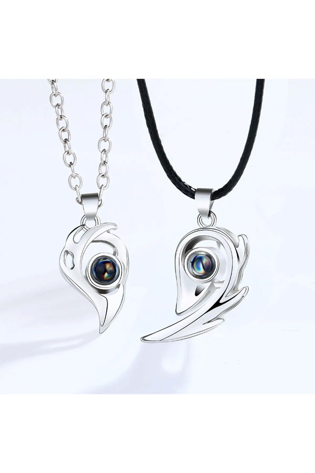 GLANZEND 2'li 100 Dilde Seni Seviyorum Mıknatıslı Kalpli Sevgili Çift Kolyesi - Görsel 3