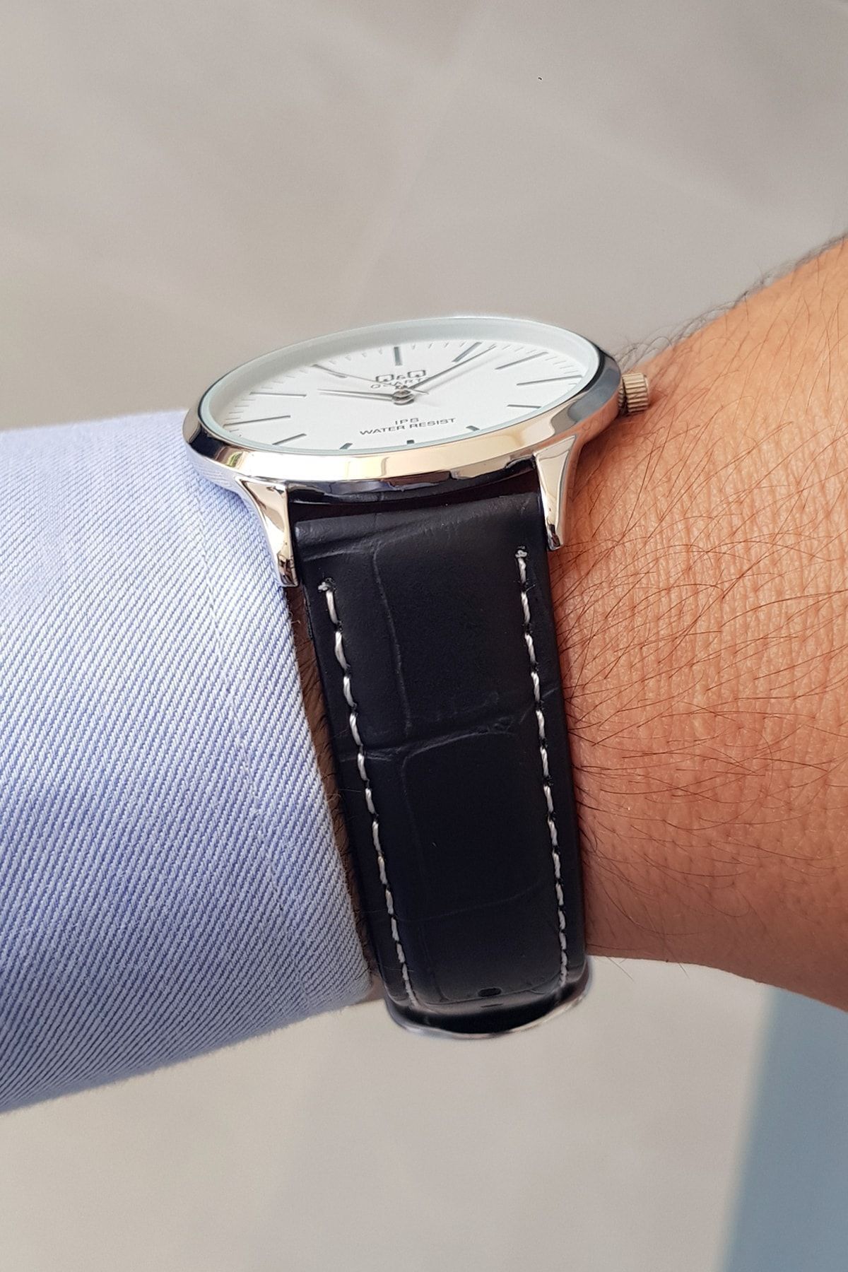 Q&Q Siyah Deri Kayışlı Klasik Erkek Kol Saati - Görsel 2