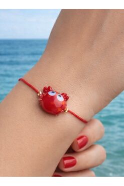 PEONY peonyofficiall Kırmızı Yengeç Cam Murano Bileklik Kırmızı Ipli Bileklik