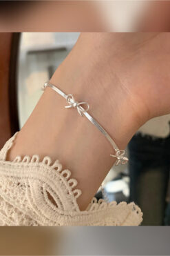 The Collection Fiyonk Coquette Ribbon Yassı Italyan Zinciri Gümüş Çelik Bileklik