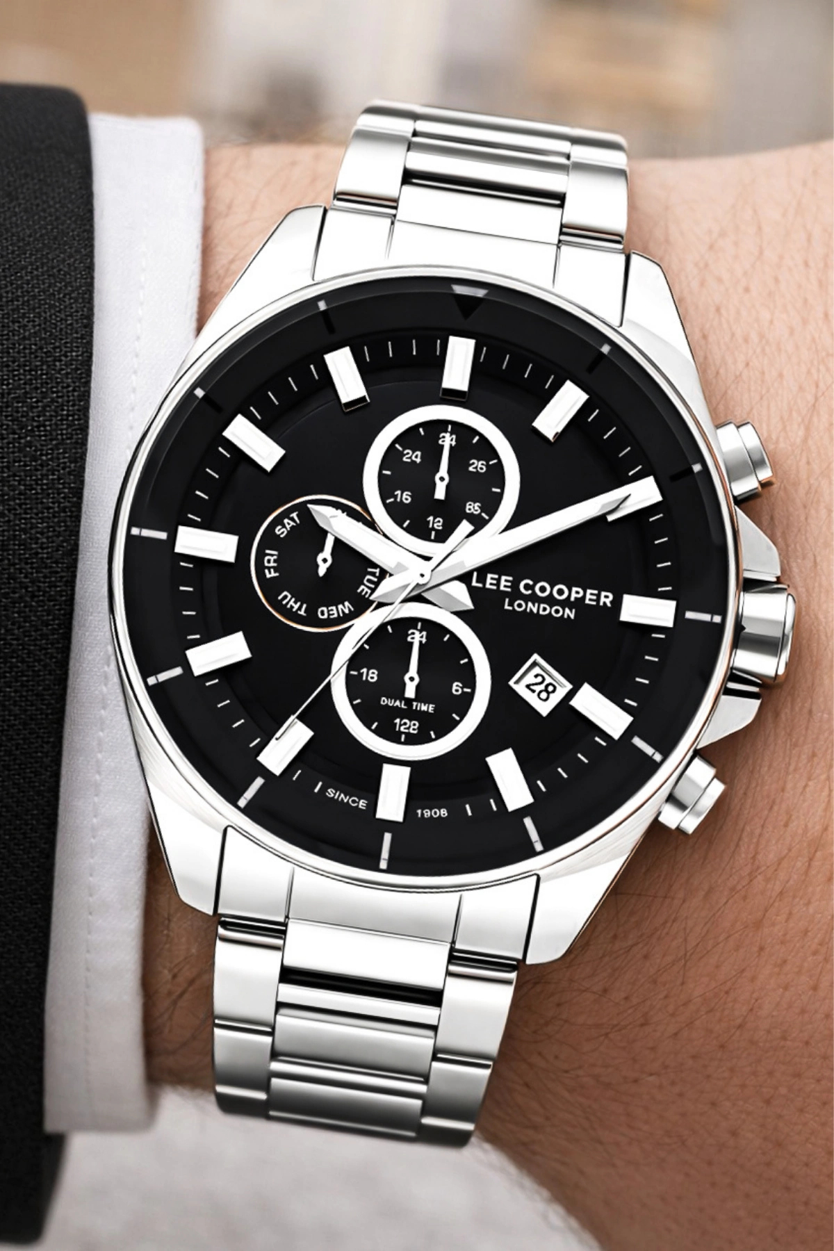 Lee Cooper Çelik Kordon&kasa Gümüş-siyah Renk Fonksiyonlu Erkek Kol Saati 3atm Bileklik Sdlc004 - Görsel 2