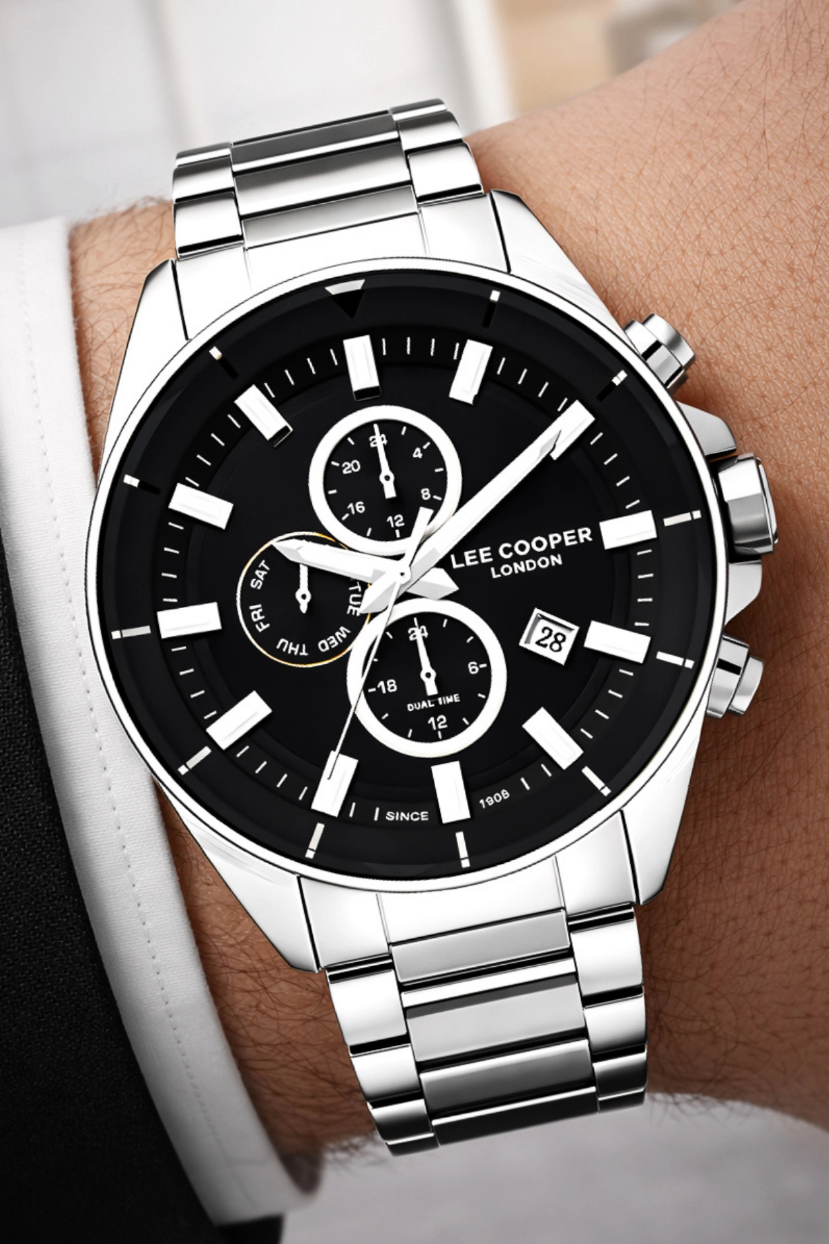 Lee Cooper Çelik Kordon&kasa Gümüş-siyah Renk Fonksiyonlu Erkek Kol Saati 3atm Bileklik Sdlc004 - Görsel 3