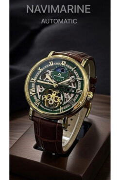 Navimarine ALTIN KAPLAMA OTOMATİK DERİ KAYIŞLI ERKEK KOL SAATİ