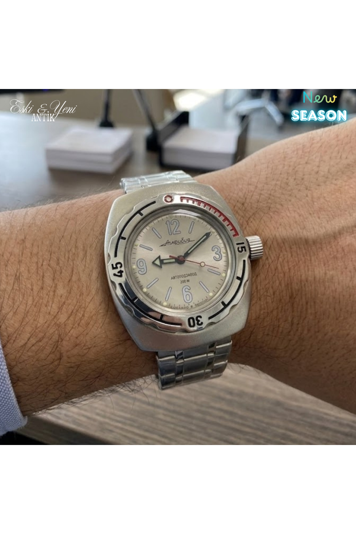 ESKİ YENİ ANTİK Vostok Komandirskie Yeni Sezon Bej Kadran 31 Taşlı Otomatik Saat - Görsel 3