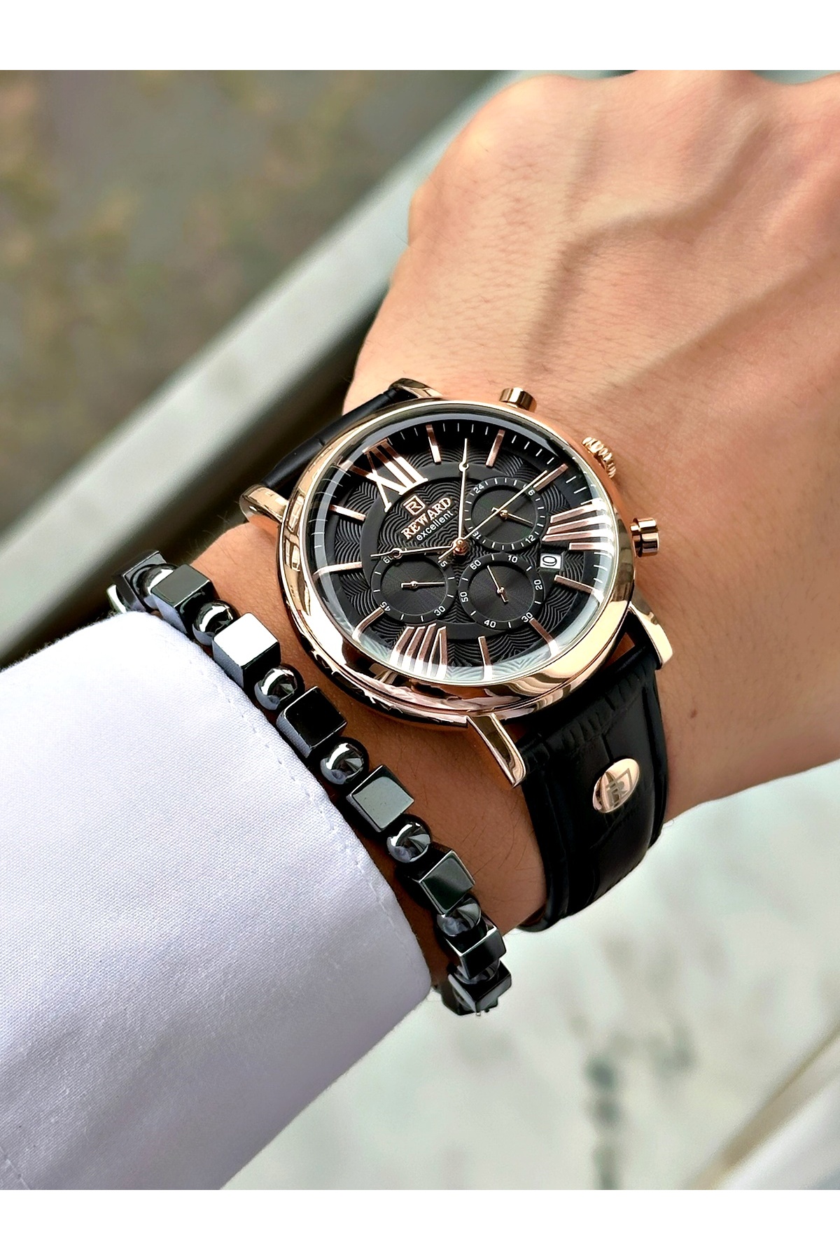 Reward Siyah Renk Deri Kordon Roma Rakamlı Orjinal Kilit Fonksiyonlu Erkek Kol Saati + BİLEKLİK HEDİYELİ - Görsel 2