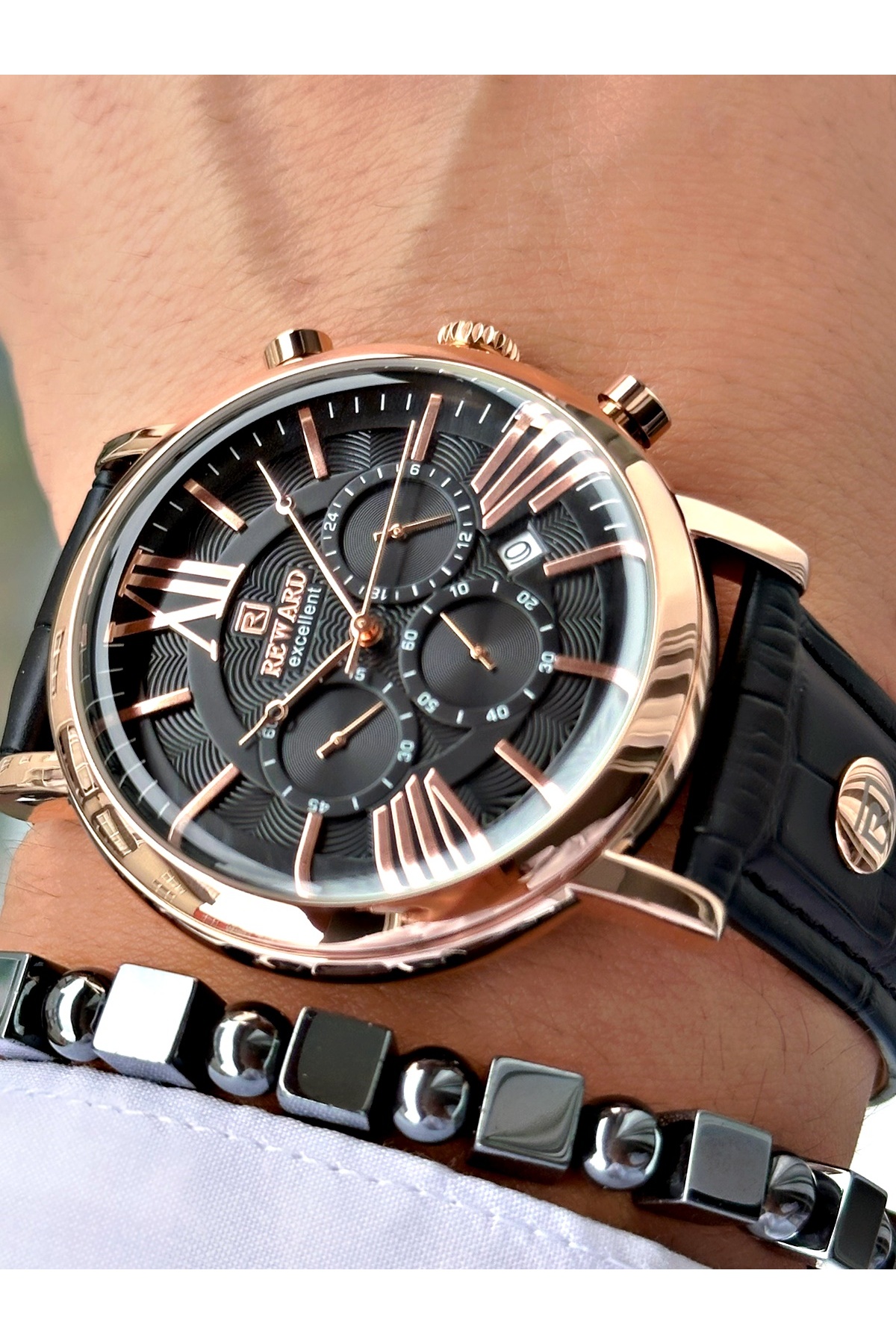 Reward Siyah Renk Deri Kordon Roma Rakamlı Orjinal Kilit Fonksiyonlu Erkek Kol Saati + BİLEKLİK HEDİYELİ - Görsel 3
