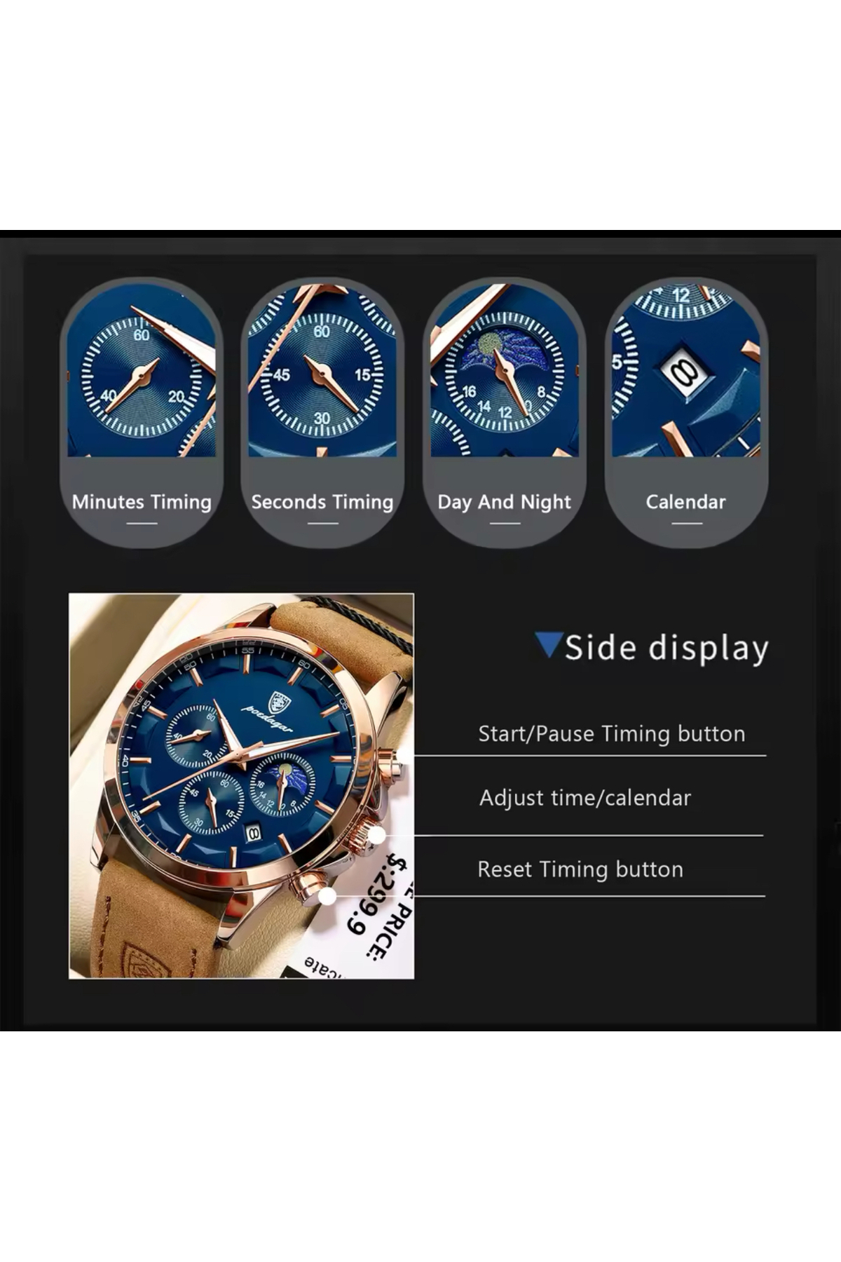 OLEVS YENİ SEZON GERÇEK DERİ KORDON ÇELİK SU GEÇİRMEZ KOL SAATİ SU GEÇİRMEZ - Görsel 3