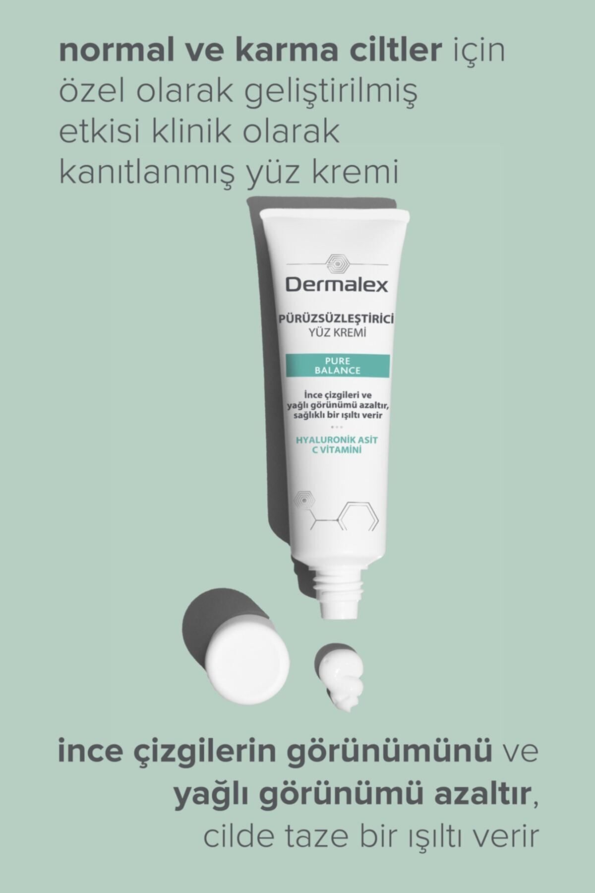 dermalex Pure Balance Pürüzsüzleştirici ve Aydınlatıcı Etkili Yüz Kremi 50ml - Görsel 3