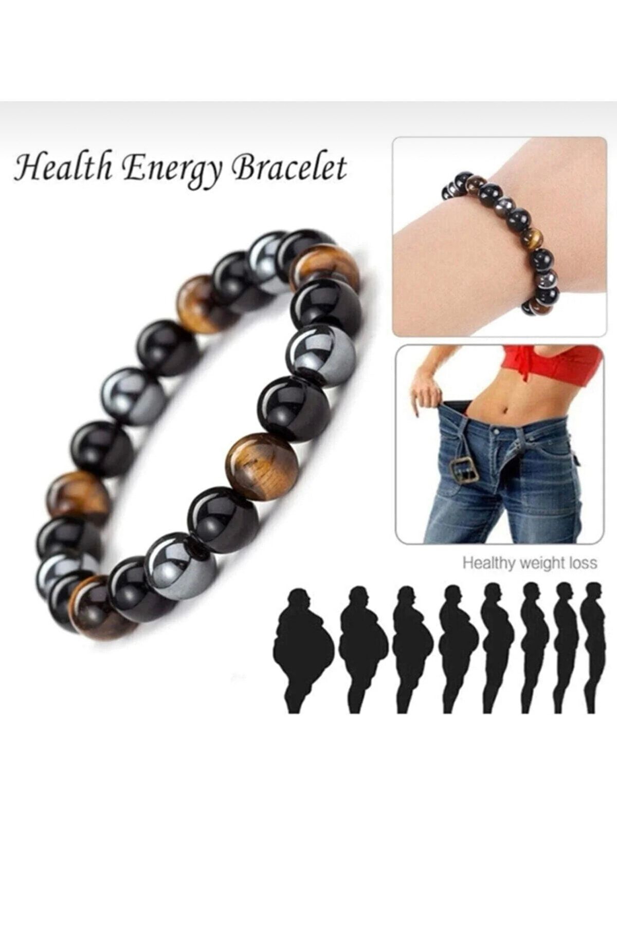 Melek Bozkurt Unisex Bileklik Sağlık Ve Enerji Bilekliği Kaplan Gözü Hematit Siyah Oniks