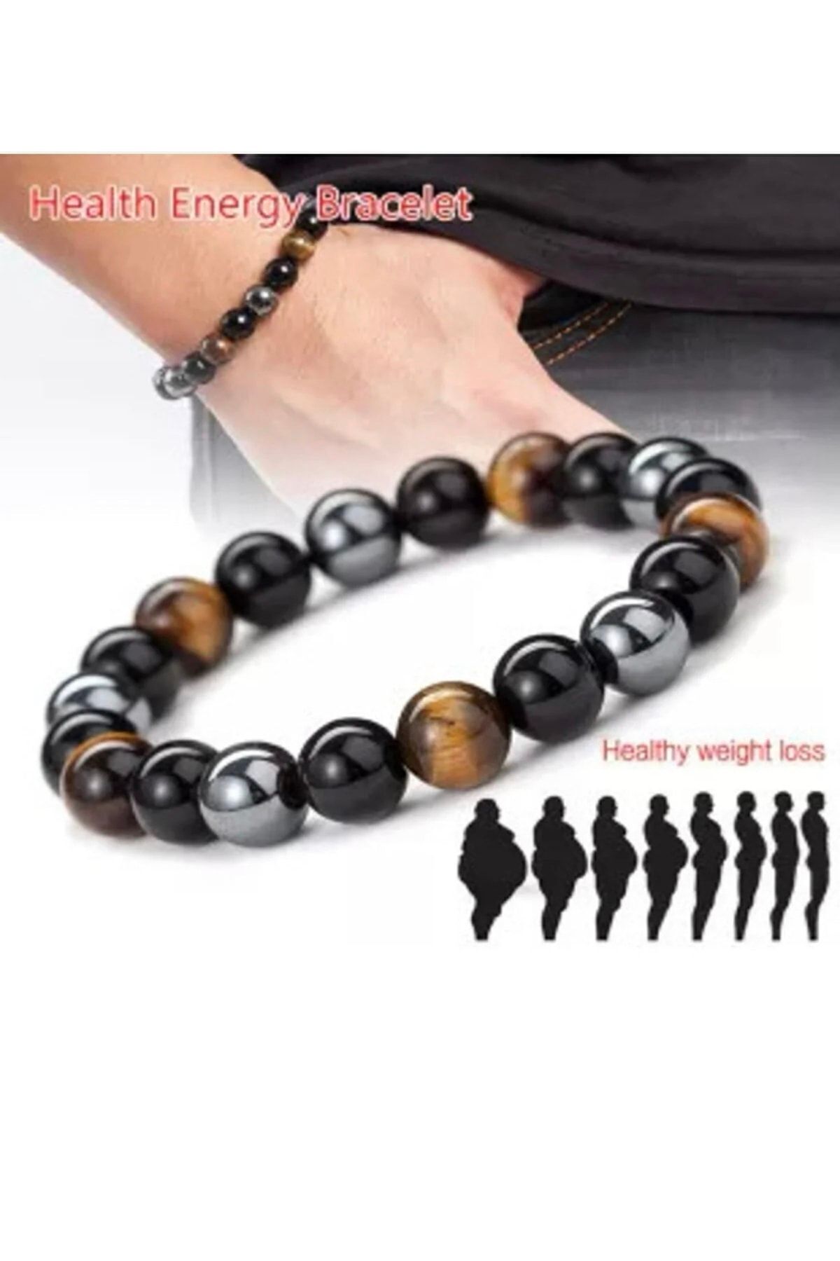 Melek Bozkurt Unisex Bileklik Sağlık Ve Enerji Bilekliği Kaplan Gözü Hematit Siyah Oniks - Görsel 2