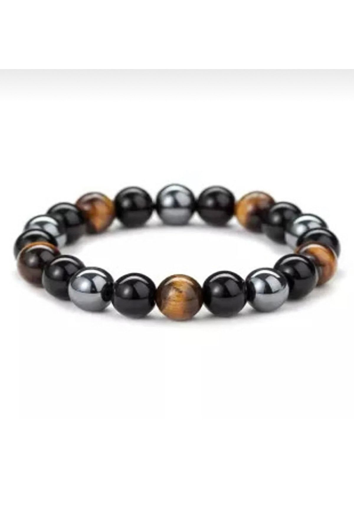 Melek Bozkurt Unisex Bileklik Sağlık Ve Enerji Bilekliği Kaplan Gözü Hematit Siyah Oniks - Görsel 3