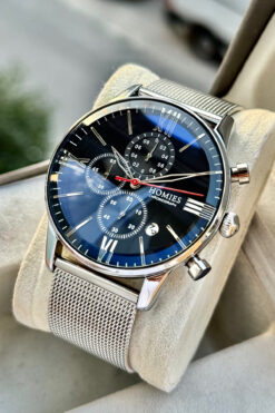 Homies ERKEK KOL SAATİ GÜMÜŞ RENK ORJİNAL PASLANMAZ ÇELİK HASIR KORDON HEDİYELİ KUTUSU VE BİLEKLİK.