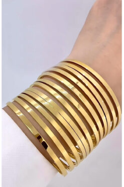 NKIE JEWELS Düz 6.5mm Bilezik 22 Kalın Çelik Ajda Cm Gold Detaylı 12 Adet