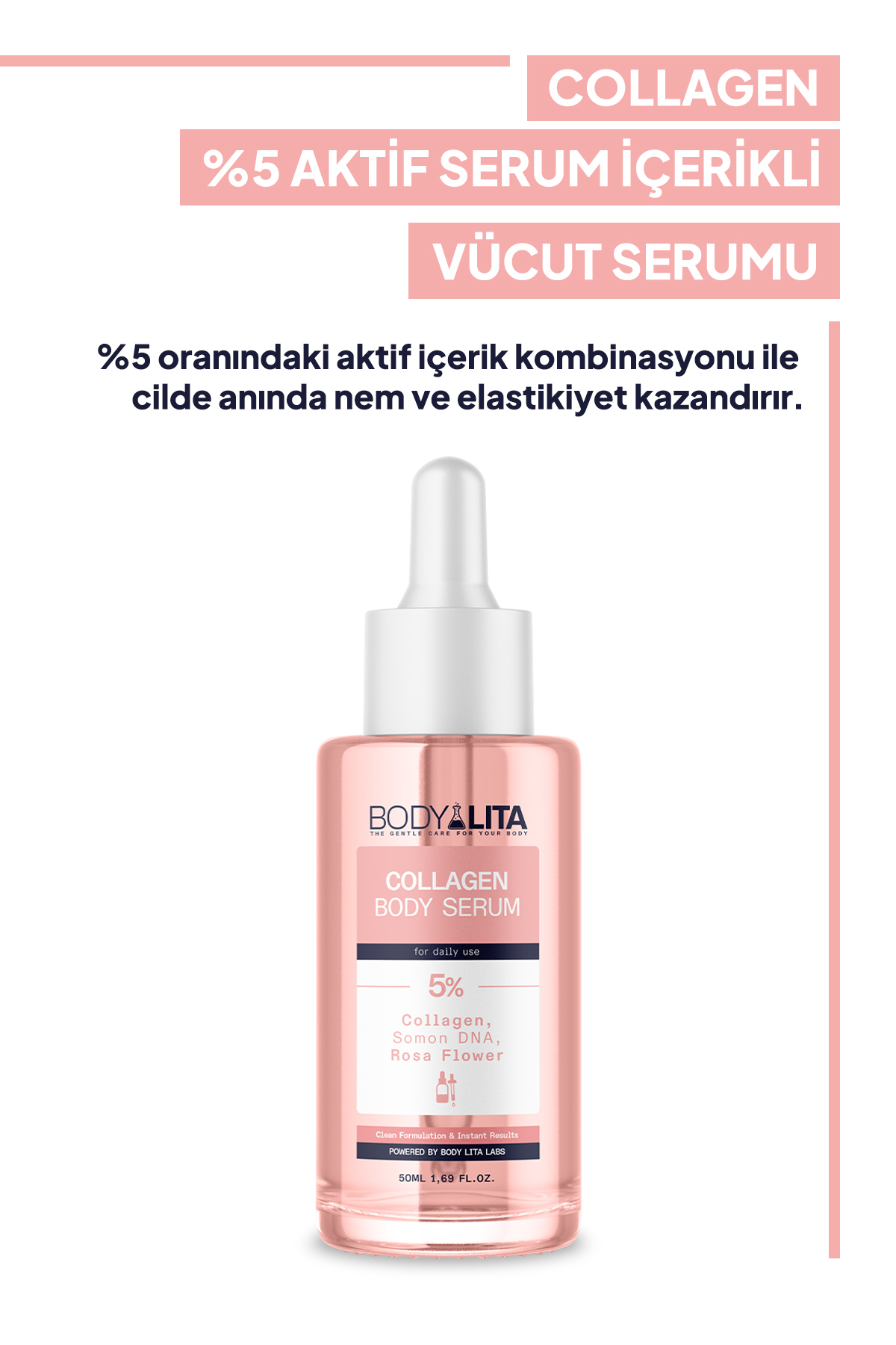 bodylita Collagen Serum, Nemlendirici Aydınlatıcı Sıkılaştırıcı %5 Aktif Serum İçerikli Vücut Serumu