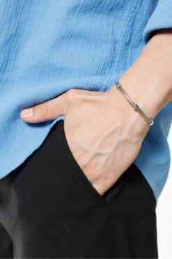 Fjellor Merimac Erkek Gümüş- Altın Renkli Paslanmaz Çelik Kelepçe Bileklik