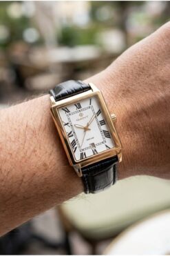 Gant Gold Dikdörtgen Kasa Erkek Kol Saati | 28.5 mm Çelik Kasa, Siyah Deri Kordon, Beyaz Kadran