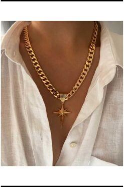 Joya Accessories Kalın Zincirli Kutup Yıldızlı Kolye - Çelik