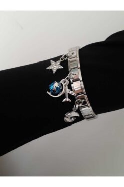 bijoux uniques Uçak&Dünya&Ay&Yıldız Figürlü Çelik italyan charm bileklik
